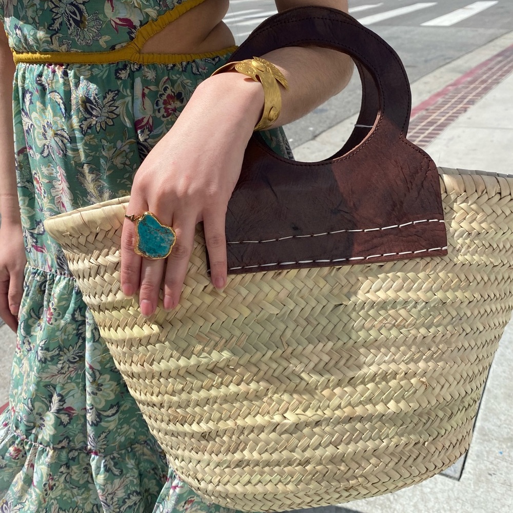 Basket handmade straw and leather